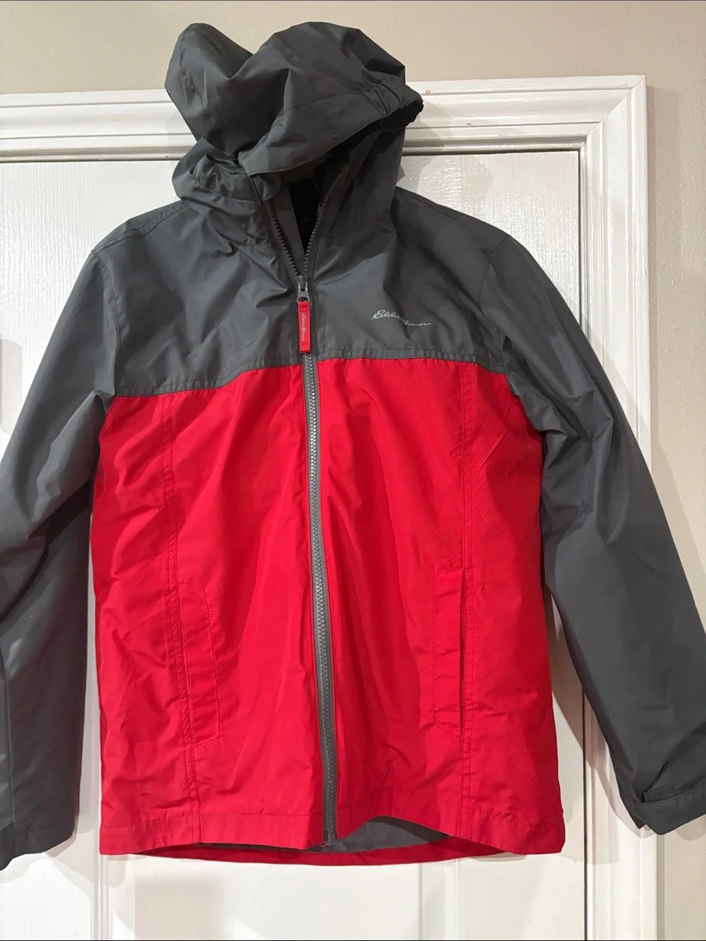 Eddie Bauer Red and Gray Hooded Jacket with removable camo liner for Kids